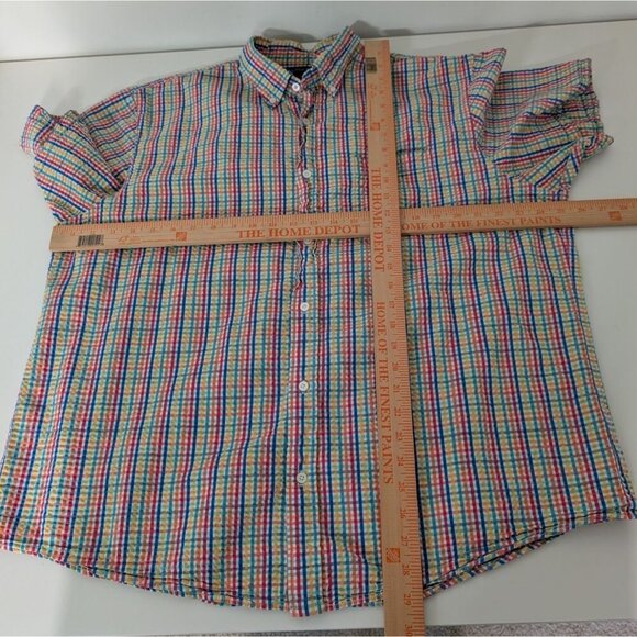 Lands End Seersucker Plaid Shirt Mens Size XL Colorful Short Sleeve Button Down - Picture 8 of 10
